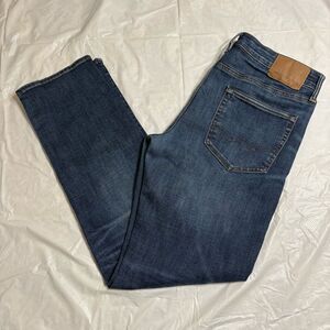AEO Dark Blue Next Level Airflex Original Straight Jeans Waist 34”x 34” Leg.